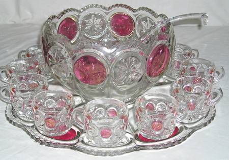 Moon and Star Ruby Flash (15 Piece) Punch Set (Bowl, Plate, Ladle, 12 Cups)