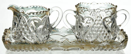 Heart with Thumbprint (Gold Trim) Individual Creamer, Sugar and Tray Set