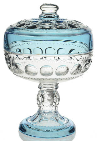 King's Crown-Blue Flashed (Top Only) Compote & Lid