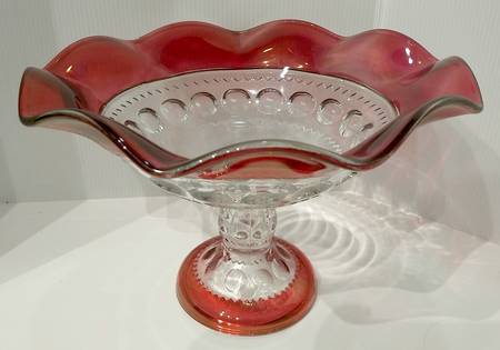 King's Crown-Ruby Flashed (Top & Bottom) Footed Crimped Bowl