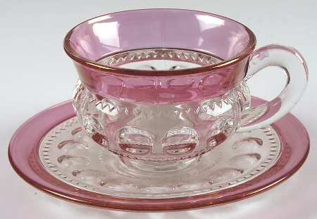 King's Crown-Ruby Flashed (Top & Bottom) Cup & Saucer Set