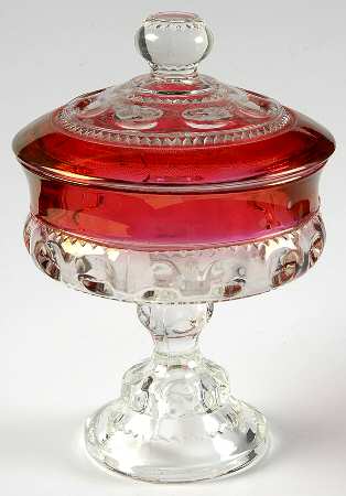 King's Crown-Ruby Flashed (Top & Bottom) Candy Dish & Lid