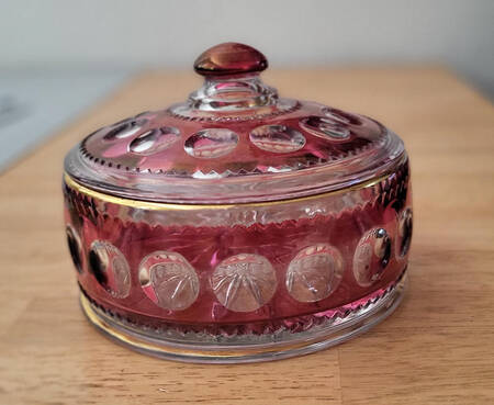 King's Crown-Cranberry Flashed (Top & Bottom) Candy Box & Lid