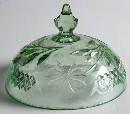 Floral and Diamond Green Lid for Round Butter
