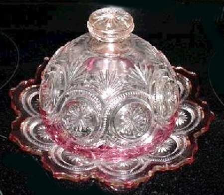Star In Bull's Eye Ruby Flash Round Covered Butter