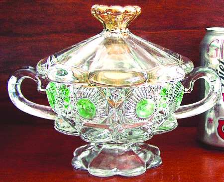 Bull's Eye and Daisy Green (Gold Trim) Sugar Bowl & Lid