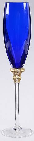 Sienna Crystal (Gold) Cobalt Blue Fluted Champagne