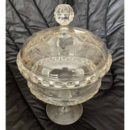 Dakota Cut Fern Berries 12" Tall Compote & Lid