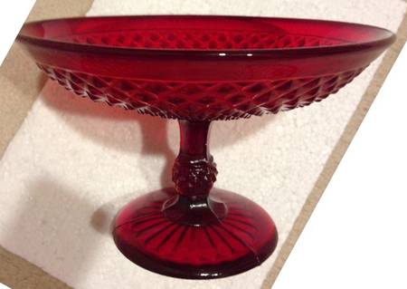 Diamond Point Ruby Round Compote (Height X Width)