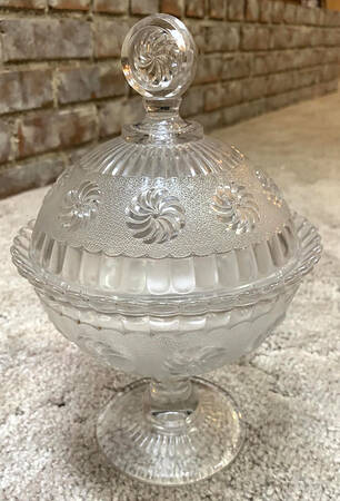 Roman Rosette Clear Footed Candy Dish & Lid