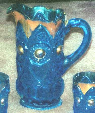 Bulls Eye and Fan Blue Pitcher