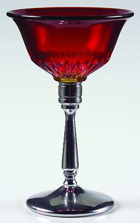UNK6338 Ruby Crystal Bowl Metal Stem Liquor Cocktail
