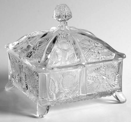 Paneled Thistle Clear Honey Dish & Lid