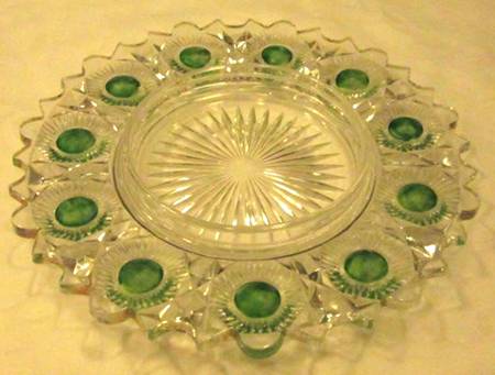 Bull's Eye and Daisy Green and Clear Round Butter Dish No Lid