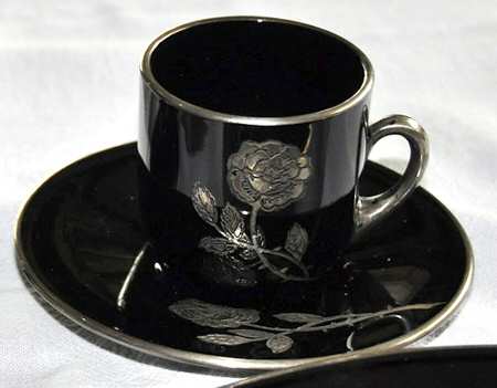 Octavia Rose Black Flat Demitasse Cup & Saucer Set