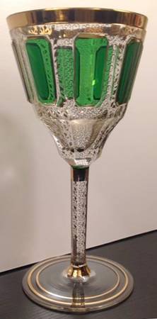 Gold Panel Green Water Goblet