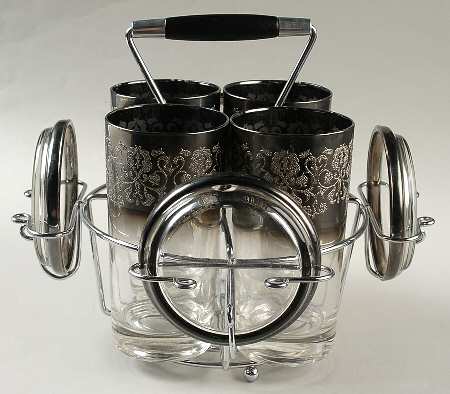 Silver Madeira (9 Pc) Tumbler Set-4 Tumblers,4 Coasters & Holder