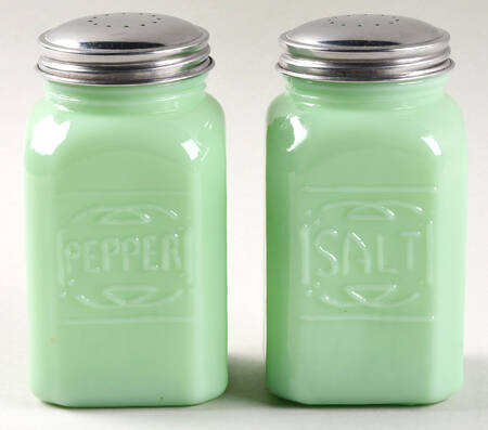 Jadeite Salt and Pepper Shakers with Metal Lids