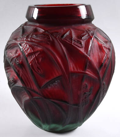 Art Deco "After" R Lalique Vases 11" Red Sauterelles Vase