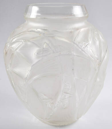 Art Deco "After" R Lalique Vases 11" Clear/Frosted Sauterelles Vase