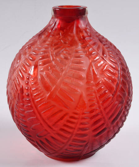 Art Deco "After" R Lalique Vases 7" Red Espalion Vase