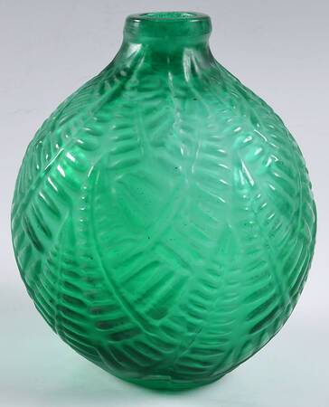 Art Deco "After" R Lalique Vases 7" Green Espalion Vase