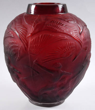 Art Deco "After" R Lalique Vases 9" Red Archer Vase