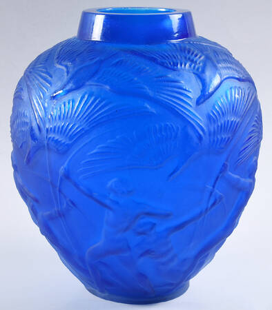 Art Deco "After" R Lalique Vases 9" Blue Archer Vase