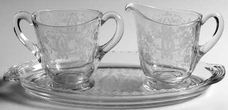 Prelude (Long Stem, Rippled Bowl) Creamer, Sugar and Tray Set
