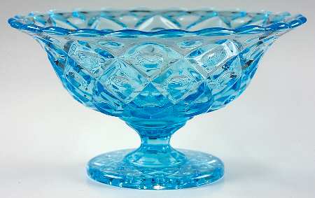 Diamond and Thumbprint Light Blue Round Compote (Height X Width)