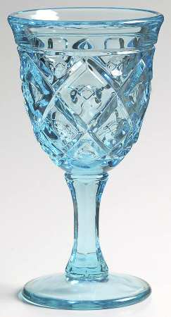 Diamond and Thumbprint Light Blue Wine Glass