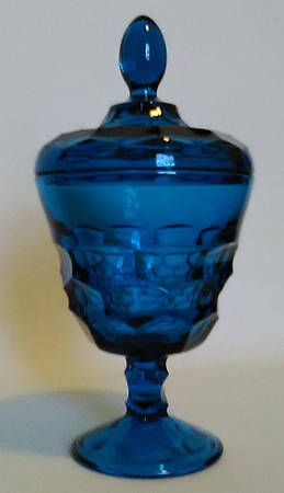 Georgian Blue (Bluenique) Footed Candy Dish & Lid