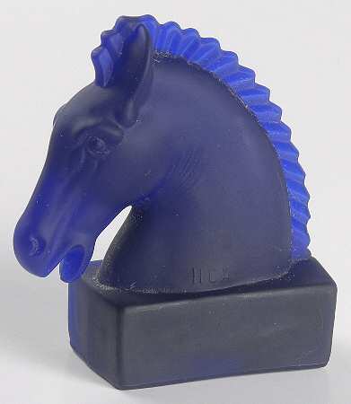 Heisey Animals & Figurines Cobalt Frosted Mini Horse Head Paperweight