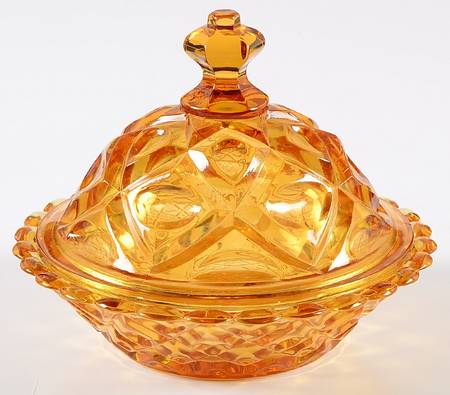 Diamond Thumbprint Amber Round Covered Butter