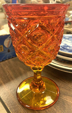 Diamond Thumbprint-Orange Water Goblet