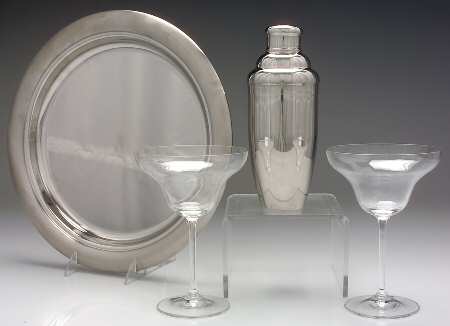 Vintage Margarita Set-2 Margarita Glass,Metal Shaker &Tray