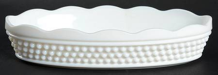 American Hobnail Milk Glass 10" Oval Celery