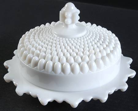 American Hobnail Milk Glass Round Covered Butter