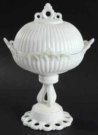 Doric Milk Glass 10" Compote & Lid