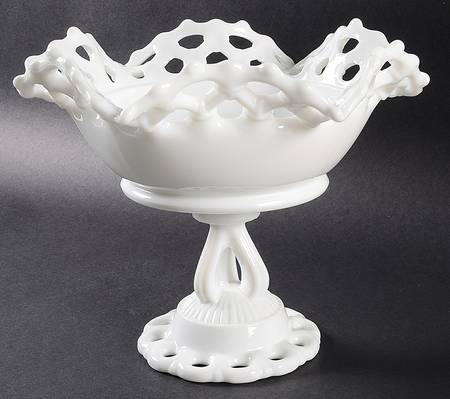 Doric Milk Glass Footed Crimped Bowl