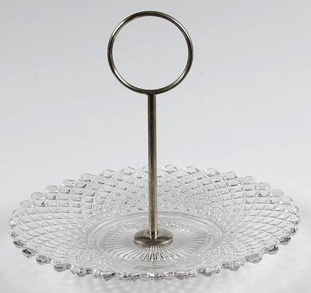 English Hobnail Clear (Round Base) Center Handle Tray
