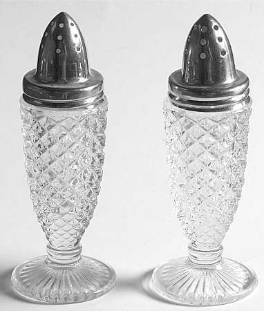 English Hobnail Clear (Round Base) Footed Shaker Set & Metal Lids by Westmoreland