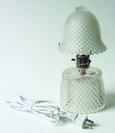 English Hobnail Clear (Round Base) Lamp Boudoir with Shade
