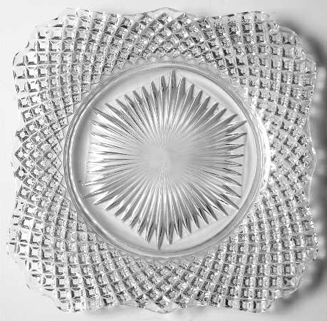 English Hobnail Clear (Round Base) 7" Square Plate