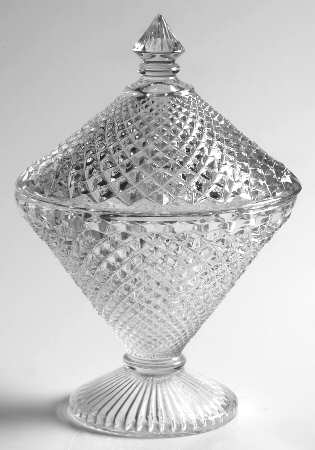 English Hobnail Clear (Round Base) Candy Dish & Lid