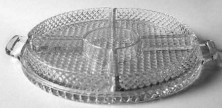 English Hobnail Clear (Round Base) 5 Section Relish Service W/Tray