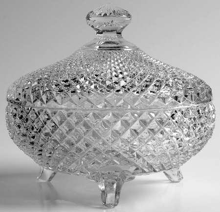 English Hobnail Clear (Round Base) 3-Footed Candy Dish with Lid