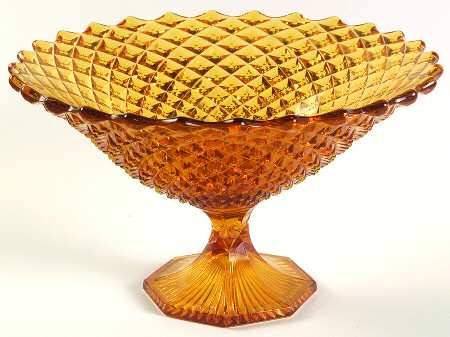 English Hobnail Amber Round Compote (Height X Width)