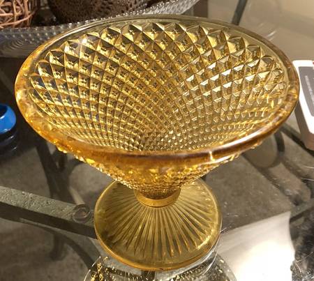 English Hobnail Amber Candy Dish & Lid