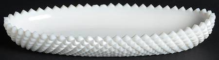 English Hobnail Milk Glass (Round or Hex Base) 11" Oval Celery